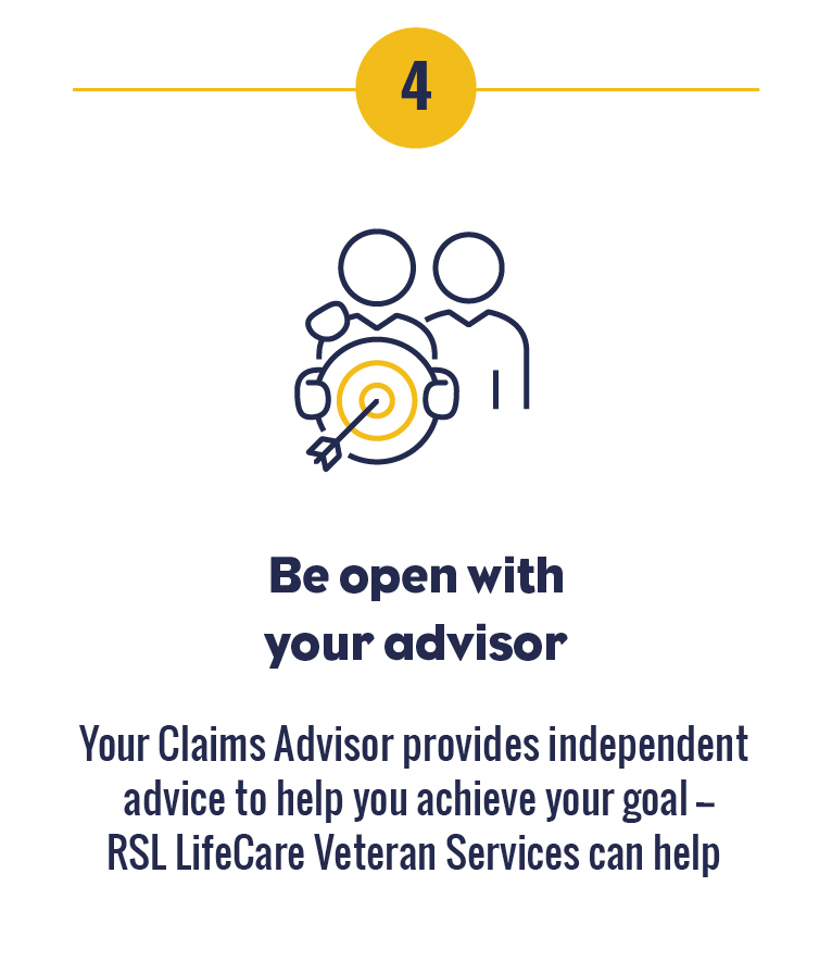 4 Be open with your Claims Advisor. Your Claims Advisor provides independent advice to help you achieve your goal – they’re on your side from start to finish.
